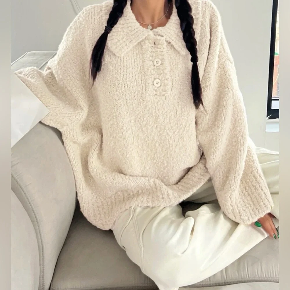 Half button drop shoulder sweater - Picture 1 of 7